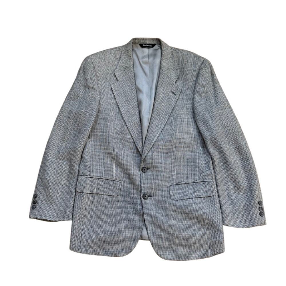 Vintage Burberry's Gray Houndstooth Wool Sport Coat Blazer 40